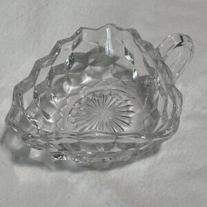 Fostoria American Three Cornered Handled Nappy Clear Glows Under Black Light